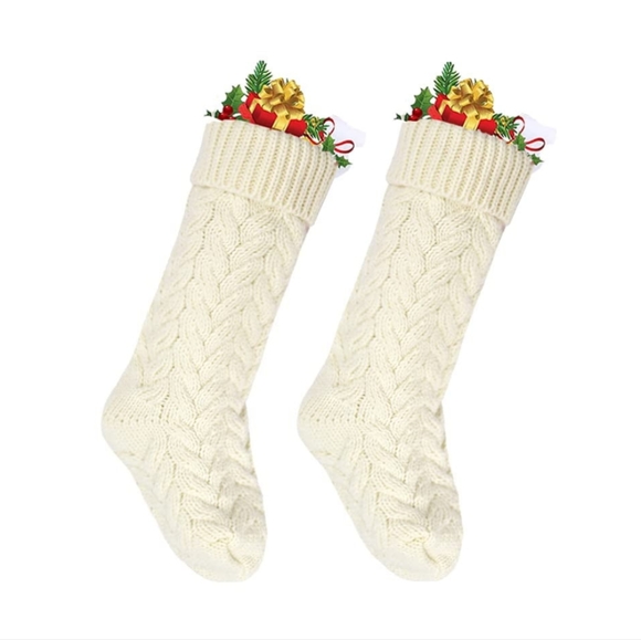 4 Pack Cable Knit Christmas Stockings Ivory Cream Colored